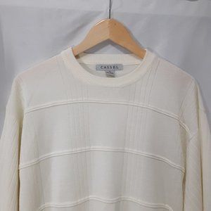 Cassel Men's XL Sweater Light Yellow Acrylic Round Neck Lightweight Pale Yellow